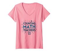 Contando Maestros de Matemáticas Apreciación Símbolos matemáticos Camiseta Cuello V, Mujer, Rosado, M