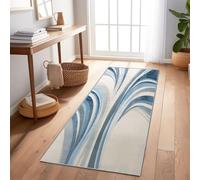 Contemporáneo Curvas Geometría Alfombra De Pasillo Azul - Lavable Y Antideslizante, Alfombra Larga Y Estrecha para Pasillo, Cocina O Entrada, Suave, Moderna Y Fácil De Limpiar 60X180 Cm
