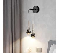 Contemporary LED Decor Lighting Fixture Aluminum Wall Sconce Black Gold Creative Hanging Wire Wall Lamp with Clear Glass Shade, 8W Minimalist Drop Art Wall Sconce Light (1-