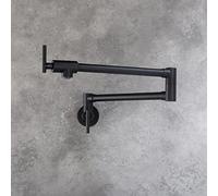 Contemporary Stainless Steel Pot Filler Faucet, Folding Stretchable Wall Mount Kitchen Restaurant Sink Faucet Stretchable Double Joint Swing Arm Faucet Commercial NPT Matte Black