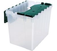 Contenedor Akro-Mils 66497 de plástico apilable de 18 galones con tapa con bisagras, 21 pulgadas de largo x 15 pulgadas de ancho x 17 pulgadas de alto, transparente/verde