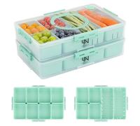 Contenedor apilable con 2 tapas, organizador de caja de aperitivos sin BPA, apto para lavavajillas y microondas, reutilizable, para verduras, frutas, embutidos, aperitivos (verde, paquete de 2)