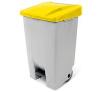Contenedor Basura, Cubo con Ruedas (80 L, 740 x 490 x 420 mm, Cuerpo Gris, Tapa Amarilla)