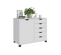 Contenedor con Ruedas Relaxdays, 5 cajones y 2 estantes, HBT: 65 x 78 x 40 cm, archivador móvil, Oficina, Blanco