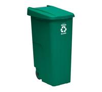 Contenedor - cubo de basura wellhome reciclo 110l, color verde cerrado con tapa, ideal para reciclaje de vidrio, con ruedas 42 cm
