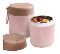 Contenedor de alimentos aislado a prueba de fugas de 15 onzas, termo de acero inoxidable aislado al vacío con cuchara para la escuela, trabajo, picnic (rosa, una capa)