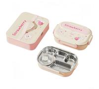 Contenedor de alimentos de acero inoxidable con cinco áreas divididas y bandeja extraíble para una fácil limpieza con bolsa de transporte y kit completo de utensilios (rosa)