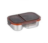 Contenedor de alimentos de acero inoxidable de dos compartimentos con tapas de sellado a prueba de fugas, para almacenamiento de aperitivos y almuerzos, reutilizable y fácil de limpiar (marrón)