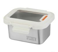 Contenedor de almacenamiento de alimentos de acero inoxidable con tapa segura de cierre a presión para recalentamiento de microondas y uso en refrigerador en acabado blanco 14,5 cm (700 ml)