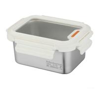 Contenedor de almacenamiento de alimentos de acero inoxidable con tapa segura de cierre a presión para recalentamiento de microondas y uso en refrigerador en acabado blanco 14,5 cm (1100 ml)