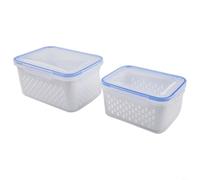 Contenedor de almacenamiento de alimentos de cocina con cesta de drenaje y tapa, recipiente sellado para refrigerador, organizador de despensa reutilizable (M+L)