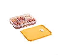 Contenedor de almacenamiento de alimentos de rejilla dividida para carne cruda, caja de plástico apilable transparente para organización de nevera, cocina (amarillo)