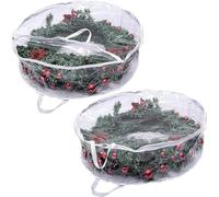 Contenedor de almacenamiento de coronas de 1/2 piezas, bolsa de almacenamiento de coronas, bolsa de almacenamiento de coronas navideñas, guirnalda redonda de PVC transparente, diseño a prueba de polvo