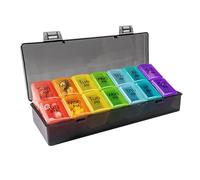Contenedor de almacenamiento de doble capa, pastillero organizador de gran capacidad, múltiples compartimentos, organización semanal, material transparente, multicolor