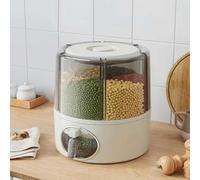 Contenedor de almacenamiento de granos giratorio de 360° - Dispensador de arroz transparente de 6 compartimentos con salida de un clic, organizador hermético de alimentos secos para arroz, legumbres