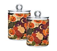 Contenedor de almacenamiento de hisopos de algodón con patrón de calabaza pintada Carioca, paquete de 2