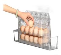 Contenedor de almacenamiento de huevos de plástico para puerta lateral del refrigerador con capacidad para 30 huevos de tres niveles con tapa de cierre automático (blanco translúcido)