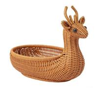 Contenedor de almacenamiento tejido de ratán de plástico para organización del hogar, frutas, aperitivos, juguetes, toallas de lino y pequeño (ciervo)