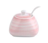 contenedor de azúcar, Tarros de especias, azucarero de cerámica colorido con tapa, azucarero de porcelana con cuchara, salero pequeño, tarro de almacenamiento, olla individual(Pink)
