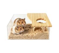 Contenedor de baño de arena para hámster, caja de madera acrílica transparente, baño de polvo de hámster, bañera de aseo de madera a prueba de salpicaduras, limpieza de baño de parque infantil, lavabo