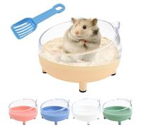 Contenedor de baño de arena para hámster, inodoro transparente de 6.5 pulgadas con pala de arena para hámsteres enanos, jerbos y mascotas pequeñas, baño sin polvo con bordes redondeados (amarillo)