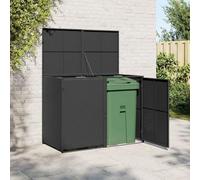 Contenedor de basura para 2 cubos de basura de 120 l - Revestimiento de basura de jardín de ratán PE resistente a los rayos UV y acero con recubrimiento en polvo, negro, 148 x 80 x 111 cm, con tapa y