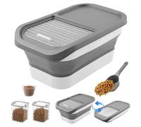 Contenedor de Comida para Mascotas,7 kg Cubo Plegable para Pienso de Perro Gato con Taza Medidora,Cuchara,2 Recipientes,Almacenamiento de Comida para Perros,Caja de Comida para Mascotas (Gris)