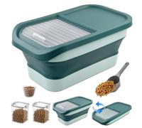 Contenedor de Comida para Mascotas,7 kg Cubo Plegable para Pienso de Perro Gato con Taza Medidora,Cuchara,2 Recipientes,Almacenamiento de Comida para Perros,Caja de Comida para Mascotas (Verde)