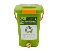 Contenedor de compost de cocina, 15 L, verde, rectangular, con doble tapa y junta de silicona, placa de filtro, grifo, 27 x 24,6 x 36,5 cm