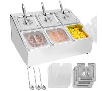 Contenedor de condimentos de acero inoxidable para condimentos, estación de cobertura de pizza con tapa y bandejas de compartimento para preparar ingredientes, coberturas