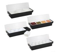 Contenedor de condimentos refrigerado por hielo con múltiples compartimentos para organizar aperitivos y bebidas en cocina o restaurante (B)