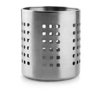 Contenedor de cubiertos de acero inoxidable, diámetro 12 cm, altura 13.6 cm, base antideslizante. Diseñado para: organizar utensilios de cocina.