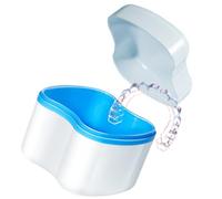 Contenedor de dentadura postiza - portátil con bloqueo para remojo, estuche de baño de retención de viaje, soporte de almacenamiento seguro para electrodomésticos | para limpieza de accesorios de