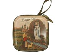 Contenedor de doble cara de oración para rosario, bolsa de almacenamiento cuadrada para viaje, organizador de joyas religiosas