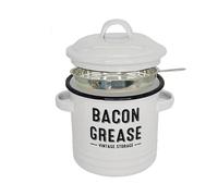 Contenedor de grasa de tocino con colador y cuchara Tarro de condimento con asas dobles Dispositivo de cocina multifuncional Contenedor de grasa de tocino esmaltado de doble con colador Cuchara