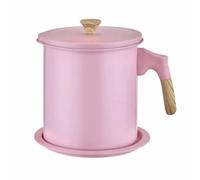 Contenedor de grasa de tocino, olla de filtro de aceite con colador de malla fina, tanque de almacenamiento de aceite de filtro de trampa de grasa, colador de acero inoxidable de gran capacidad (rosa)