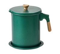 Contenedor de grasa para tocino, recipiente de aceite inoxidable con tapa y colador de malla fina, separador de grasa de acero inoxidable de 1,4 L, tarro de almacenamiento de grasa premium con asa
