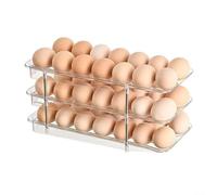 Contenedor de huevos con diseño rodante automático, soporte organizador de huevos estilo escalera para refrigerador, bandeja dispensadora transparente de almacenamiento de alimentos, gran capacidad (3