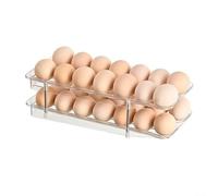 Contenedor de huevos con diseño rodante automático, soporte organizador de huevos estilo escalera para refrigerador, bandeja dispensadora transparente de almacenamiento de alimentos, gran capacidad (2