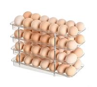 Contenedor de huevos rodante automático, organizador de huevos transparente estilo escalera para refrigerador, bandeja dispensadora de caja de almacenamiento de 12 a 14 huevos (4 niveles)