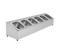Contenedor de ingredientes de acero inoxidable,Caja de ingredientes de 6 rejillas,Contenedor de guarnición,GN placa superior con tapa,Puede ser ampliamente utilizado en restaurantes,tiendas de leche
