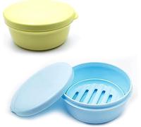 Contenedor de jabón de viaje, caja de jabón redonda de plástico con tapa a prueba de fugas, mantiene el champú y el acondicionador secos, bote de jabón de viaje para viajes de negocios, baño,