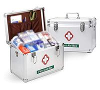 Contenedor de medicina para el hogar, botiquín de emergencia, estuche de primeros auxilios de aluminio, asa de transporte para viajes, hogar, oficina, vehículo, camping, lugar de trabajo y exter