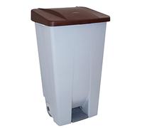 Contenedor de Reciclaje con Pedal 120L Gris con Tapa Marrón - Cubo de Basura Selectivo con Ruedas y Asa Ergonómica, Plástico Resistente y Fácil Limpieza | Denox