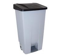 Contenedor de Reciclaje con Pedal 120L Gris con Tapa Negra - Cubo de Basura Selectivo con Ruedas y Asa Ergonómica, Plástico Resistente y Fácil Limpieza | Denox