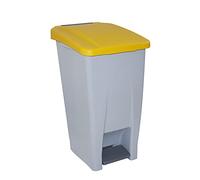 Contenedor de Reciclaje con Pedal 60L Gris con Tapa Amarilla - Cubo de Basura Selectivo con Ruedas y Asa Ergonómica, Plástico Resistente y Fácil Limpieza | Denox