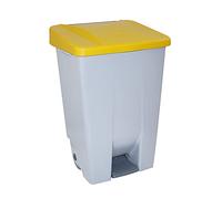 Contenedor de Reciclaje con Pedal 80L Gris con Tapa Amarilla- Cubo de Basura Selectivo con Ruedas y Asa Ergonómica, Plástico Resistente y Fácil Limpieza | Denox