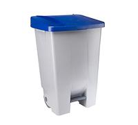 Contenedor de Reciclaje con Pedal 80L Gris con Tapa Azul - Cubo de Basura Selectivo con Ruedas y Asa Ergonómica, Plástico Resistente y Fácil Limpieza | Denox