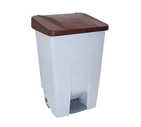 Contenedor de Reciclaje con Pedal 80L Gris con Tapa Marrón- Cubo de Basura Selectivo con Ruedas y Asa Ergonómica, Plástico Resistente y Fácil Limpieza | Denox