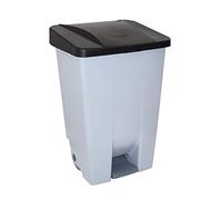 Contenedor de Reciclaje con Pedal 80L Gris con Tapa Negra - Cubo de Basura Selectivo con Ruedas y Asa Ergonómica, Plástico Resistente y Fácil Limpieza | Denox